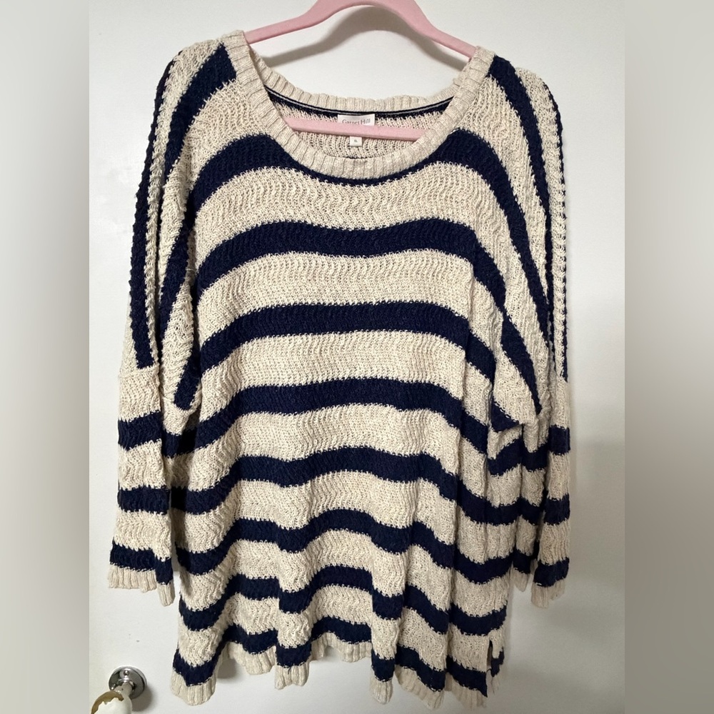 Garnet Hill Navy and Cream Striped Sweater
